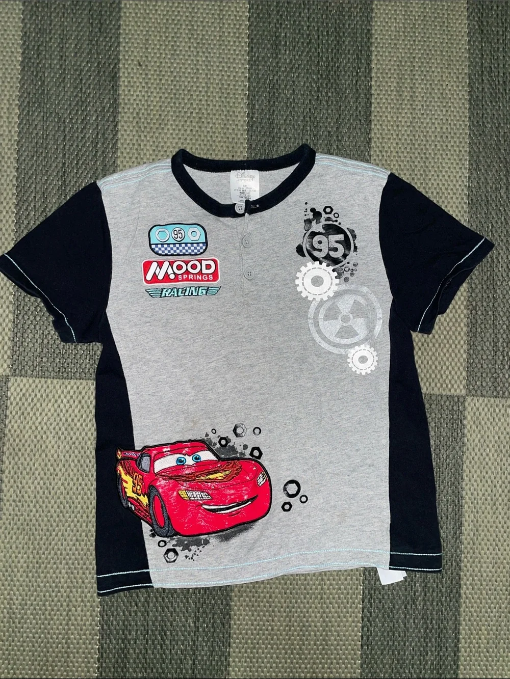 Disney Cars Lightning McQueen Grey & Black Henley Tee